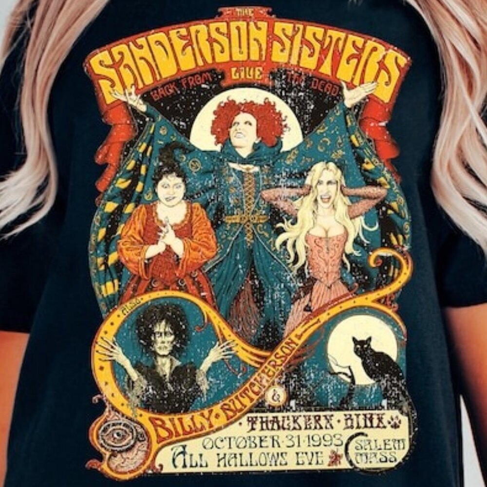 Witch Sisters Halloween T-Shirt Graphic Spooky Season Witchy Gift Funny Tee 17 - Picture 2 of 5